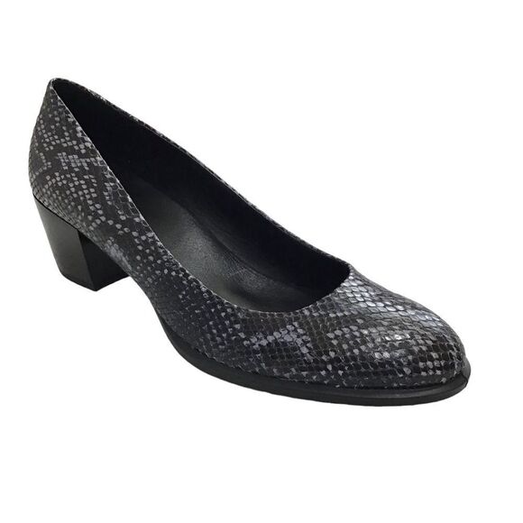 Ecco Blue Snake Print Block Heel Slip On Pumps Size 41 - Picture 1 of 10